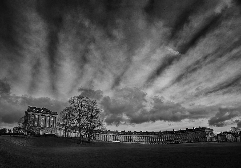 The Royal Crescent in Bath looking all moody with the winter sky today.