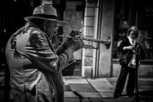 the trumpet player- street photography from Bath