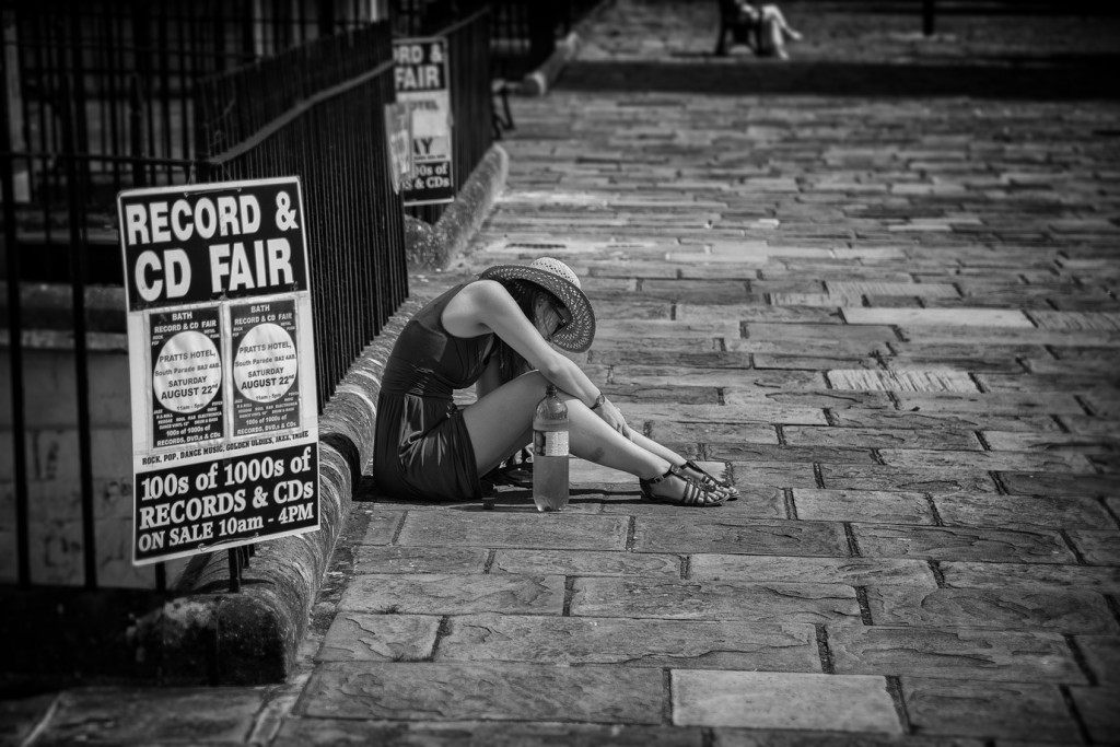 girl at records fair - UK street Photography