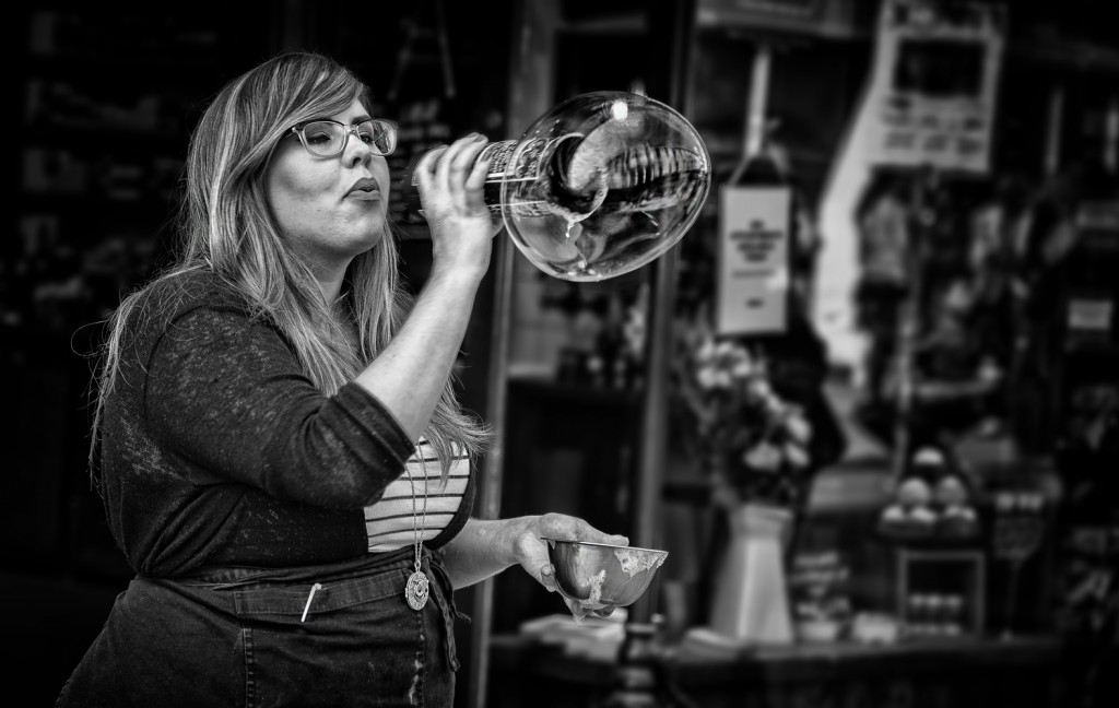 buble blowing girl - UK street Photography