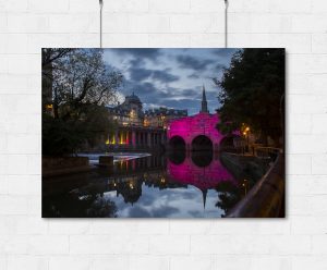 Pink Pulteney Bridge in Bath-print