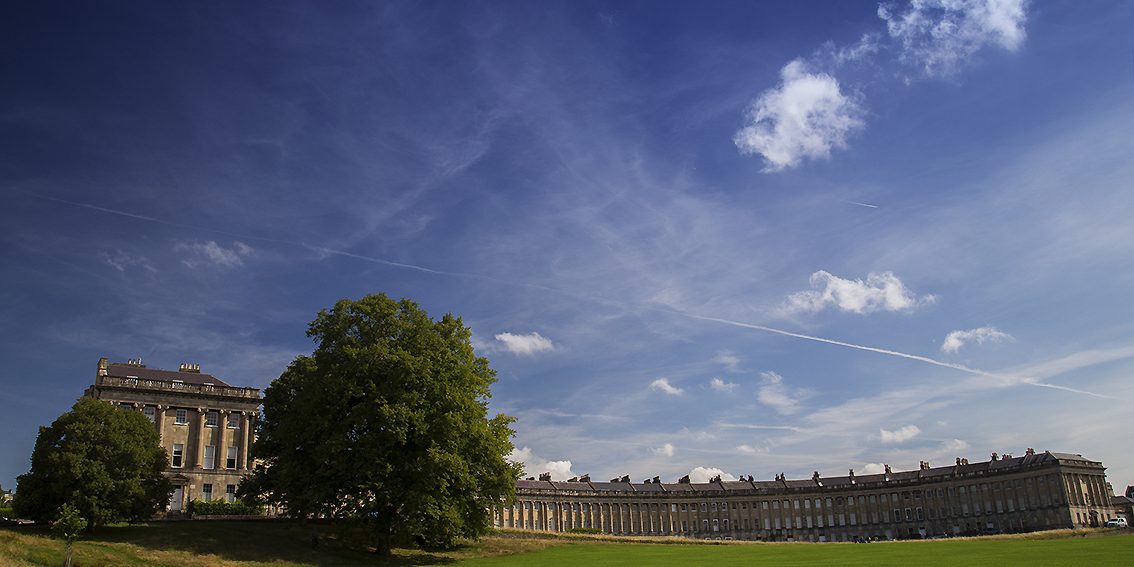 Bath's Royal Crescent and blue skies