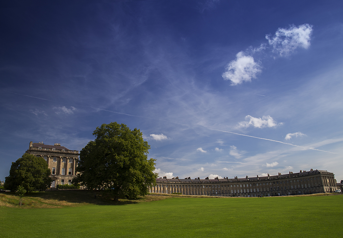 Bath's Royal Crescent and blue skies