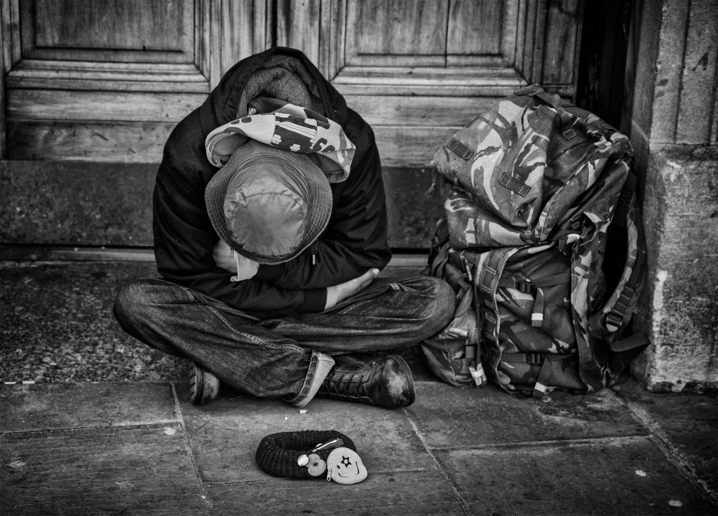 street portrait of a sleeping man