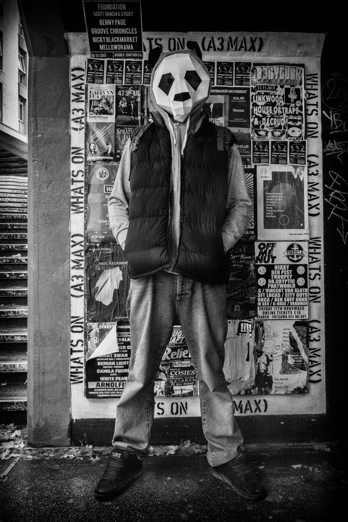 panda man street portrait